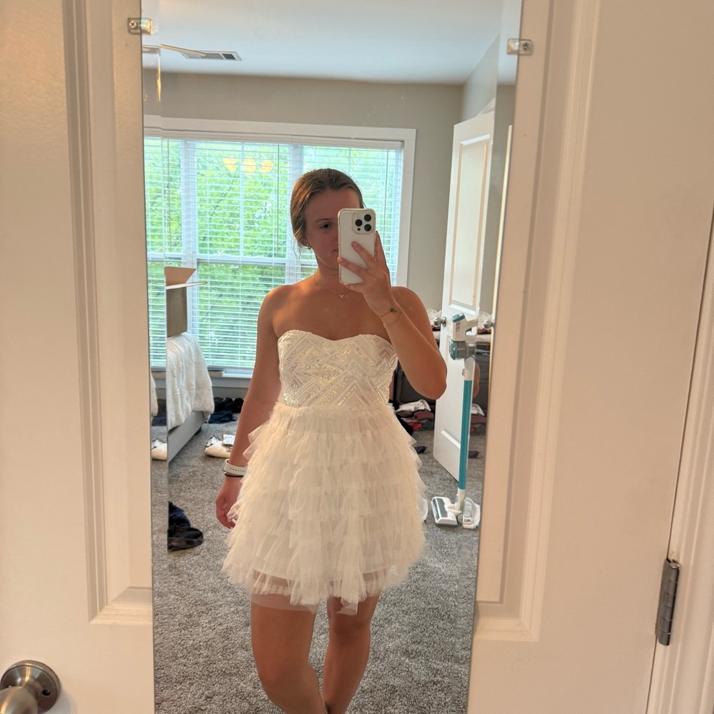 Lulu's White Sequin Strapless Dress